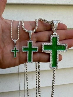 MOISSANITE Cross Pendant Iced Necklace Green Enamel Real 925 Silver - 3 Sizes 36 MOISSANITE Cross Pendant Iced Necklace Green Enamel Real 925 Silver - 3 Sizes -Harlem Bling Shop hip hop moissanite cross pendant iced necklace green enamel real 925 silver 3 sizes 88412.1694654913