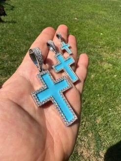 MOISSANITE Cross Pendant Iced Necklace Light Blue Enamel Real 925 Silver 3 Sizes 29 MOISSANITE Cross Pendant Iced Necklace Light Blue Enamel Real 925 Silver 3 Sizes -Harlem Bling Shop hip hop moissanite cross pendant iced necklace light blue enamel real 925 silver 3 sizes 34674.1694654930