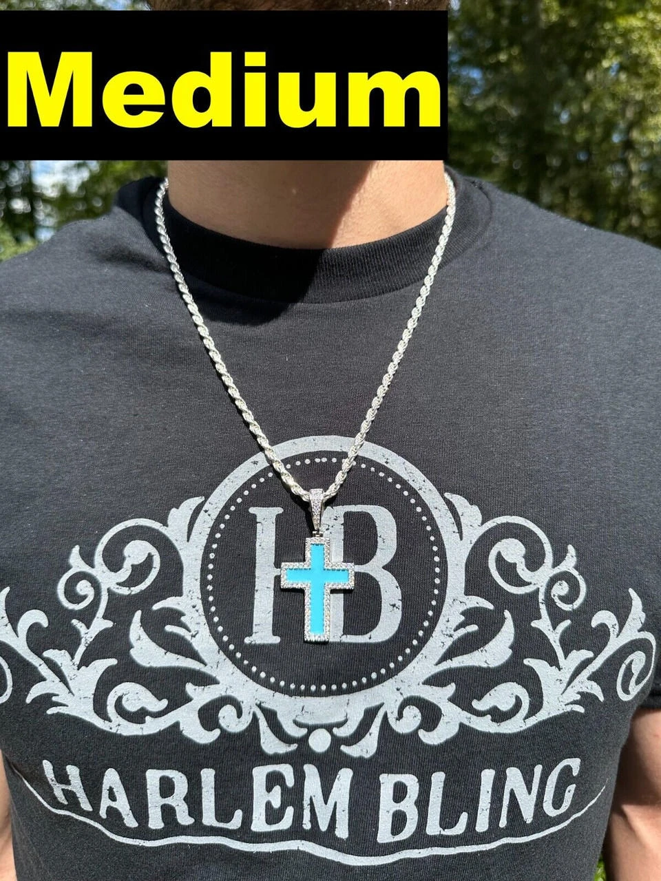 MOISSANITE Cross Pendant Iced Necklace Light Blue Enamel Real 925 Silver 3 Sizes 6 MOISSANITE Cross Pendant Iced Necklace Light Blue Enamel Real 925 Silver 3 Sizes - Image 4