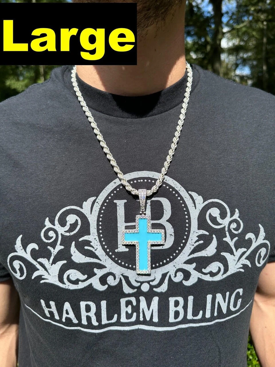 MOISSANITE Cross Pendant Iced Necklace Light Blue Enamel Real 925 Silver 3 Sizes 8 MOISSANITE Cross Pendant Iced Necklace Light Blue Enamel Real 925 Silver 3 Sizes - Image 6