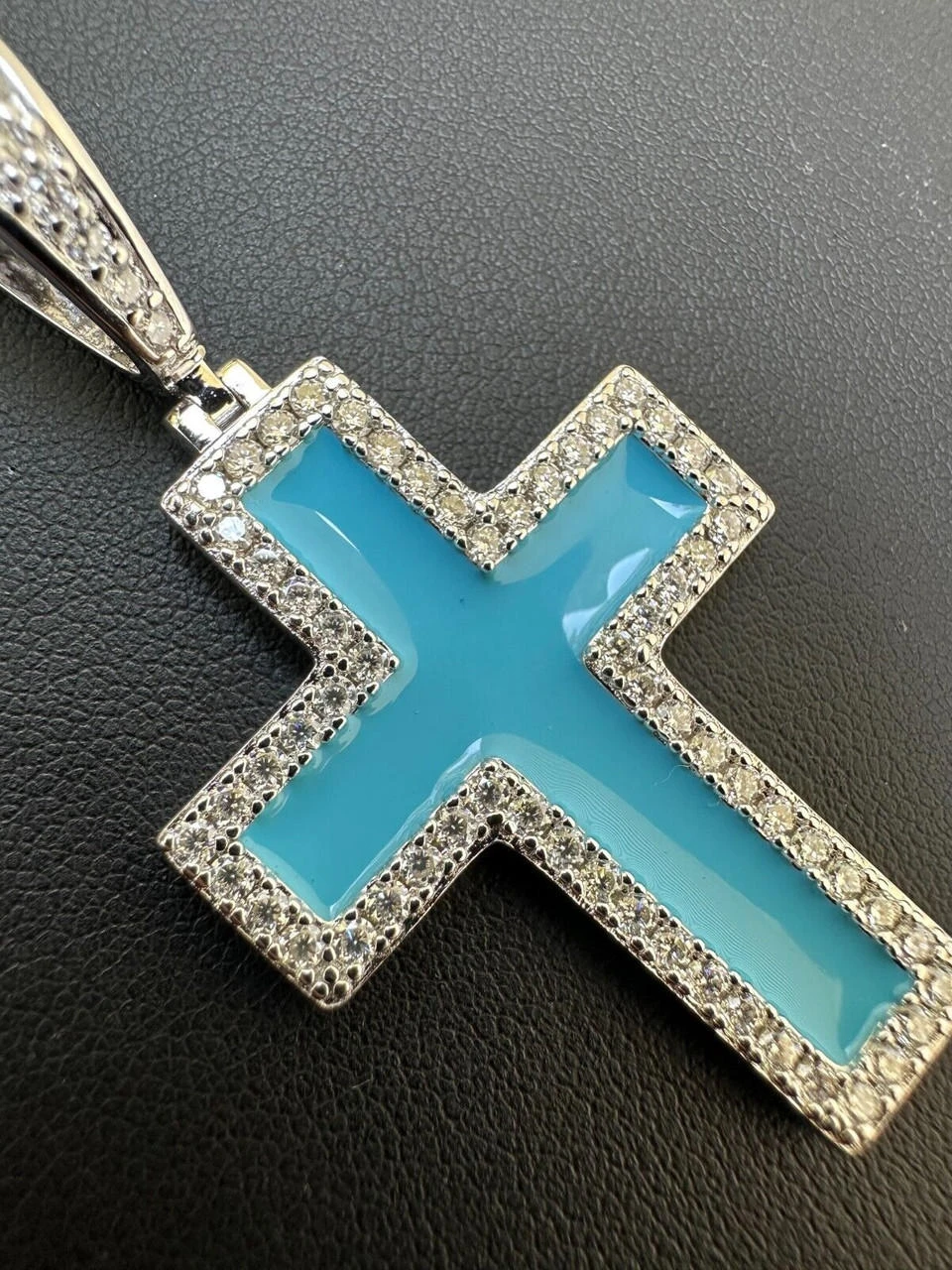 MOISSANITE Cross Pendant Iced Necklace Light Blue Enamel Real 925 Silver 3 Sizes 9 MOISSANITE Cross Pendant Iced Necklace Light Blue Enamel Real 925 Silver 3 Sizes - Image 7