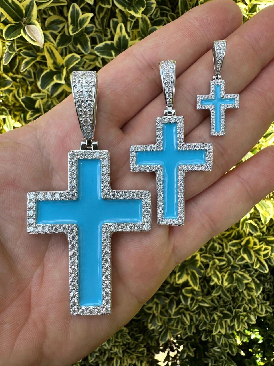 MOISSANITE Cross Pendant Iced Necklace Light Blue Enamel Real 925 Silver 3 Sizes 17 MOISSANITE Cross Pendant Iced Necklace Light Blue Enamel Real 925 Silver 3 Sizes - Image 15