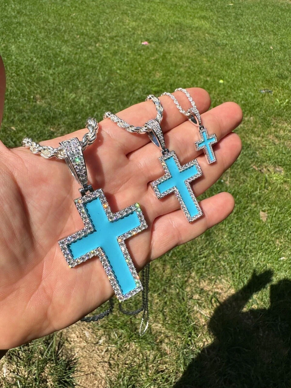 MOISSANITE Cross Pendant Iced Necklace Light Blue Enamel Real 925 Silver 3 Sizes 14 MOISSANITE Cross Pendant Iced Necklace Light Blue Enamel Real 925 Silver 3 Sizes - Image 12