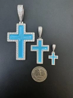 MOISSANITE Cross Pendant Iced Necklace Light Blue Enamel Real 925 Silver 3 Sizes 34 MOISSANITE Cross Pendant Iced Necklace Light Blue Enamel Real 925 Silver 3 Sizes -Harlem Bling Shop hip hop moissanite cross pendant iced necklace light blue enamel real 925 silver 3 sizes 70375.1694654951