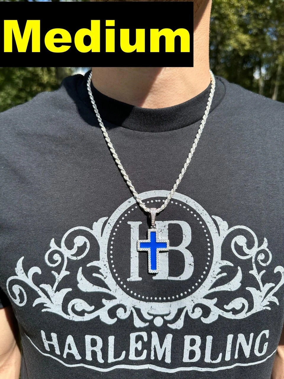 MOISSANITE Cross Pendant Iced Necklace Navy Blue Enamel Real 925 Silver 3 Sizes 8 MOISSANITE Cross Pendant Iced Necklace Navy Blue Enamel Real 925 Silver 3 Sizes - Image 6