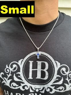 MOISSANITE Cross Pendant Iced Necklace Navy Blue Enamel Real 925 Silver 3 Sizes 33 MOISSANITE Cross Pendant Iced Necklace Navy Blue Enamel Real 925 Silver 3 Sizes -Harlem Bling Shop hip hop moissanite cross pendant iced necklace navy blue enamel real 925 silver 3 sizes 21130.1694654878