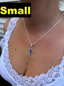 MOISSANITE Cross Pendant Iced Necklace Navy Blue Enamel Real 925 Silver 3 Sizes 26 MOISSANITE Cross Pendant Iced Necklace Navy Blue Enamel Real 925 Silver 3 Sizes -Harlem Bling Shop hip hop moissanite cross pendant iced necklace navy blue enamel real 925 silver 3 sizes 27487.1694654966