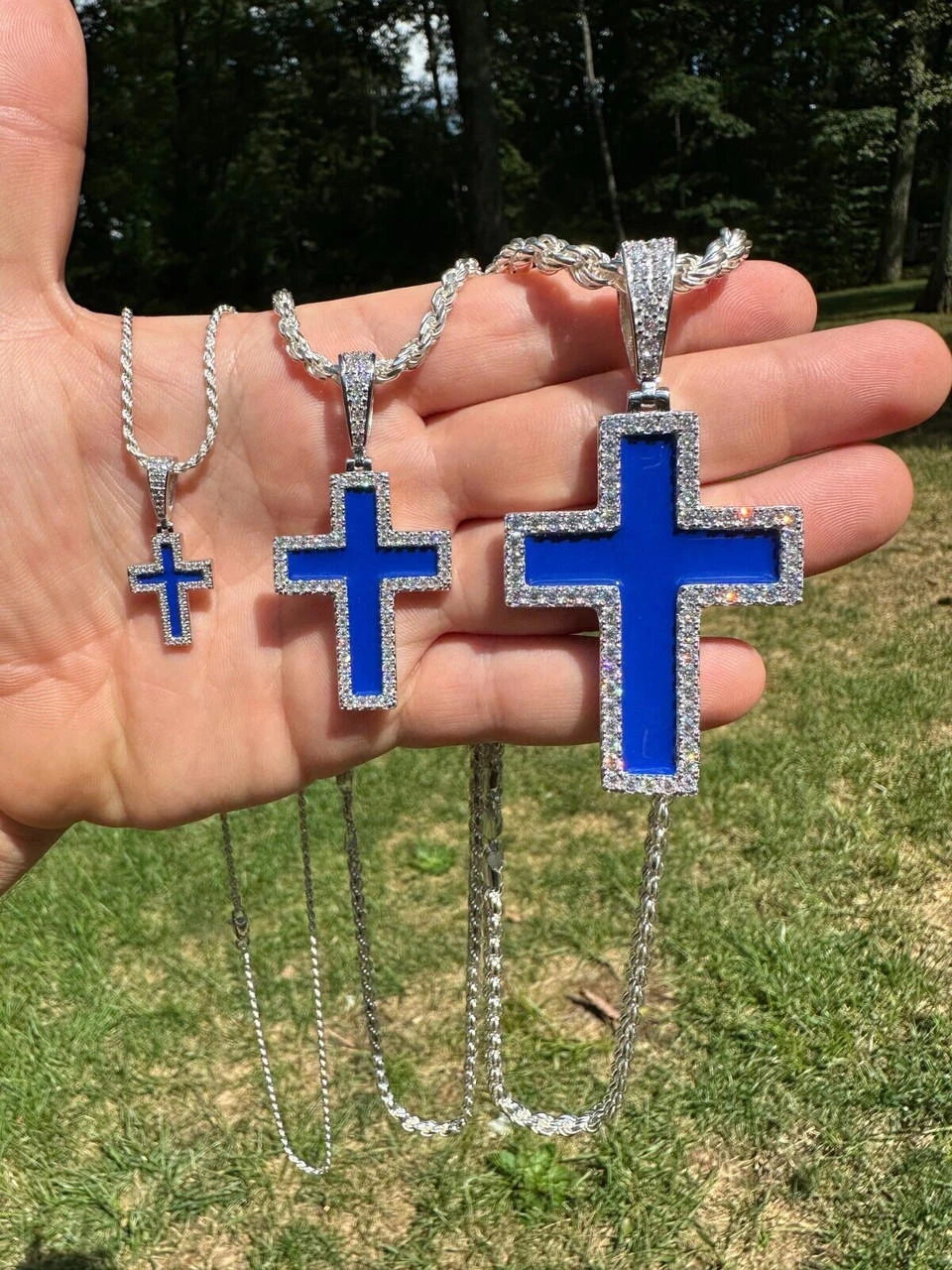 MOISSANITE Cross Pendant Iced Necklace Navy Blue Enamel Real 925 Silver 3 Sizes 22 MOISSANITE Cross Pendant Iced Necklace Navy Blue Enamel Real 925 Silver 3 Sizes - Image 20