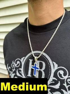 MOISSANITE Cross Pendant Iced Necklace Navy Blue Enamel Real 925 Silver 3 Sizes 32 MOISSANITE Cross Pendant Iced Necklace Navy Blue Enamel Real 925 Silver 3 Sizes -Harlem Bling Shop hip hop moissanite cross pendant iced necklace navy blue enamel real 925 silver 3 sizes 49812.1694654969