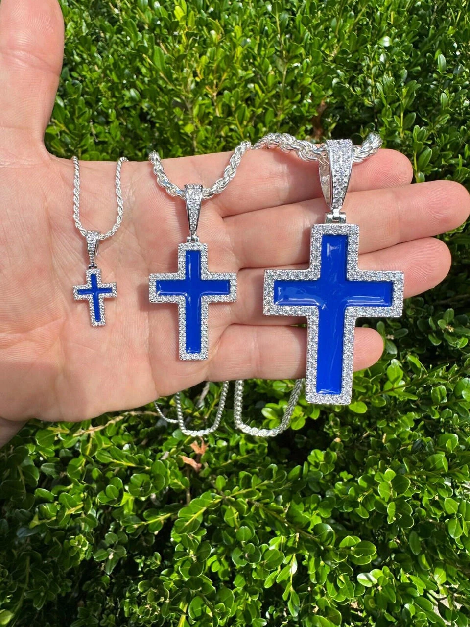MOISSANITE Cross Pendant Iced Necklace Navy Blue Enamel Real 925 Silver 3 Sizes 19 MOISSANITE Cross Pendant Iced Necklace Navy Blue Enamel Real 925 Silver 3 Sizes - Image 17