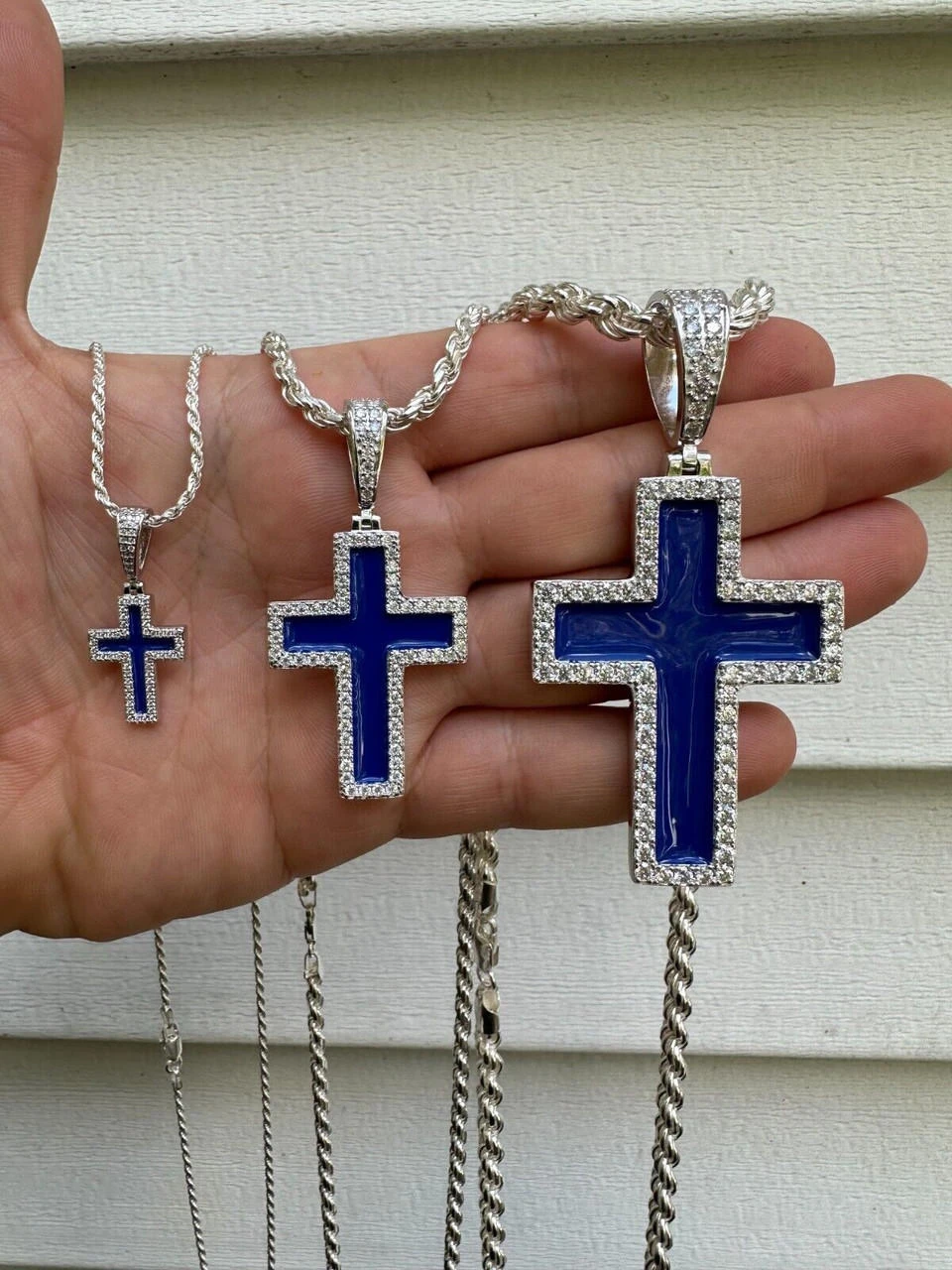 MOISSANITE Cross Pendant Iced Necklace Navy Blue Enamel Real 925 Silver 3 Sizes 21 MOISSANITE Cross Pendant Iced Necklace Navy Blue Enamel Real 925 Silver 3 Sizes - Image 19