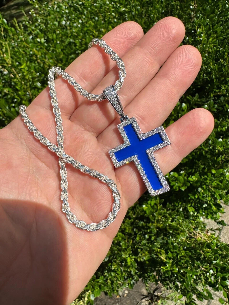 MOISSANITE Cross Pendant Iced Necklace Navy Blue Enamel Real 925 Silver 3 Sizes 12 MOISSANITE Cross Pendant Iced Necklace Navy Blue Enamel Real 925 Silver 3 Sizes - Image 10