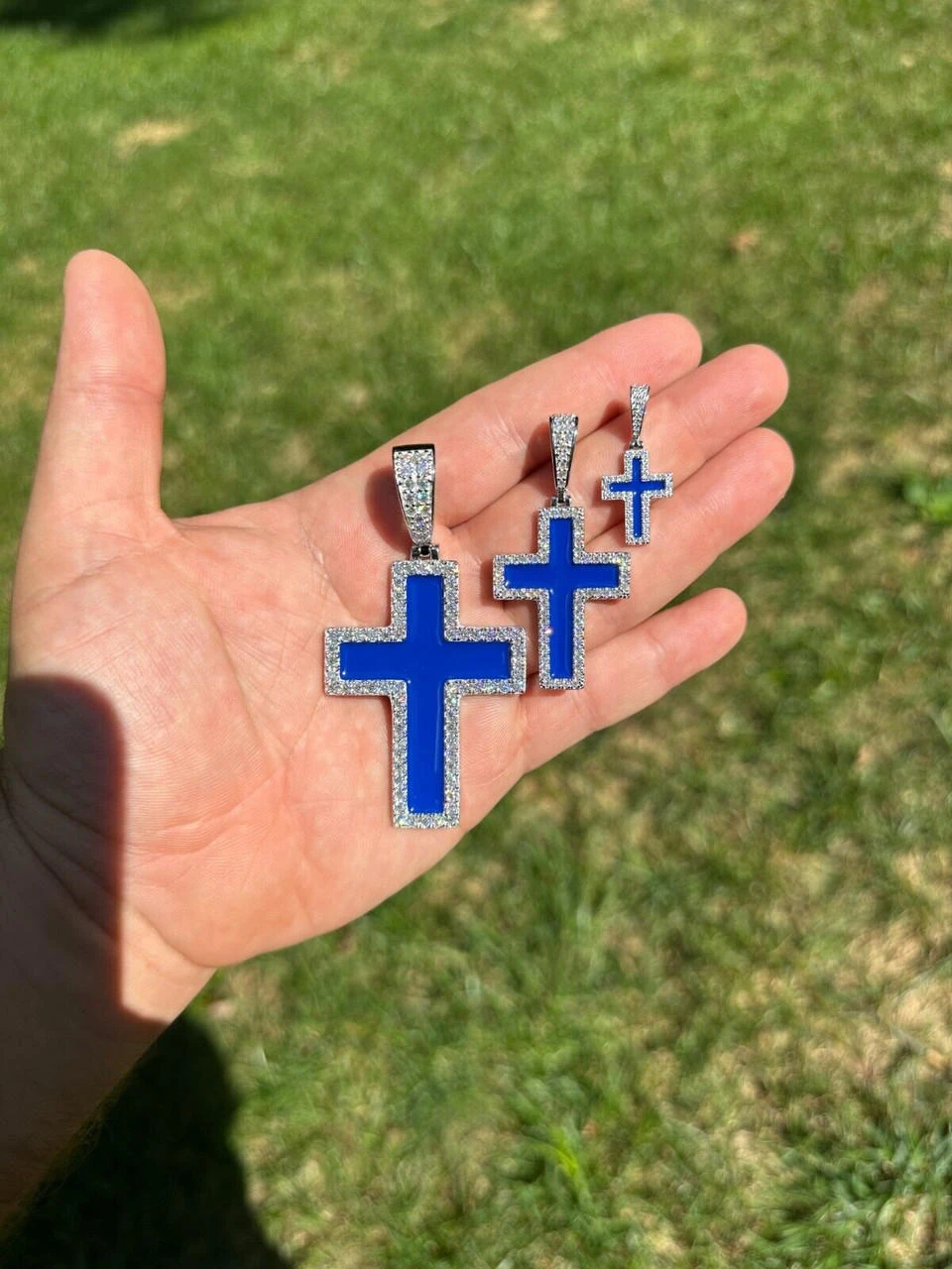 MOISSANITE Cross Pendant Iced Necklace Navy Blue Enamel Real 925 Silver 3 Sizes 11 MOISSANITE Cross Pendant Iced Necklace Navy Blue Enamel Real 925 Silver 3 Sizes - Image 9