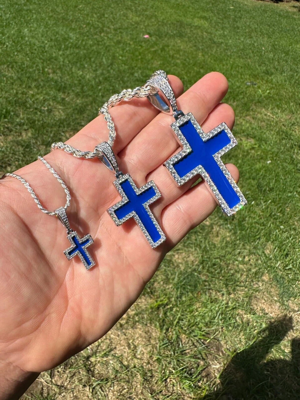 MOISSANITE Cross Pendant Iced Necklace Navy Blue Enamel Real 925 Silver 3 Sizes 18 MOISSANITE Cross Pendant Iced Necklace Navy Blue Enamel Real 925 Silver 3 Sizes - Image 16