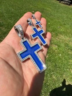 MOISSANITE Cross Pendant Iced Necklace Navy Blue Enamel Real 925 Silver 3 Sizes 36 MOISSANITE Cross Pendant Iced Necklace Navy Blue Enamel Real 925 Silver 3 Sizes -Harlem Bling Shop hip hop moissanite cross pendant iced necklace navy blue enamel real 925 silver 3 sizes 93706.1694654866