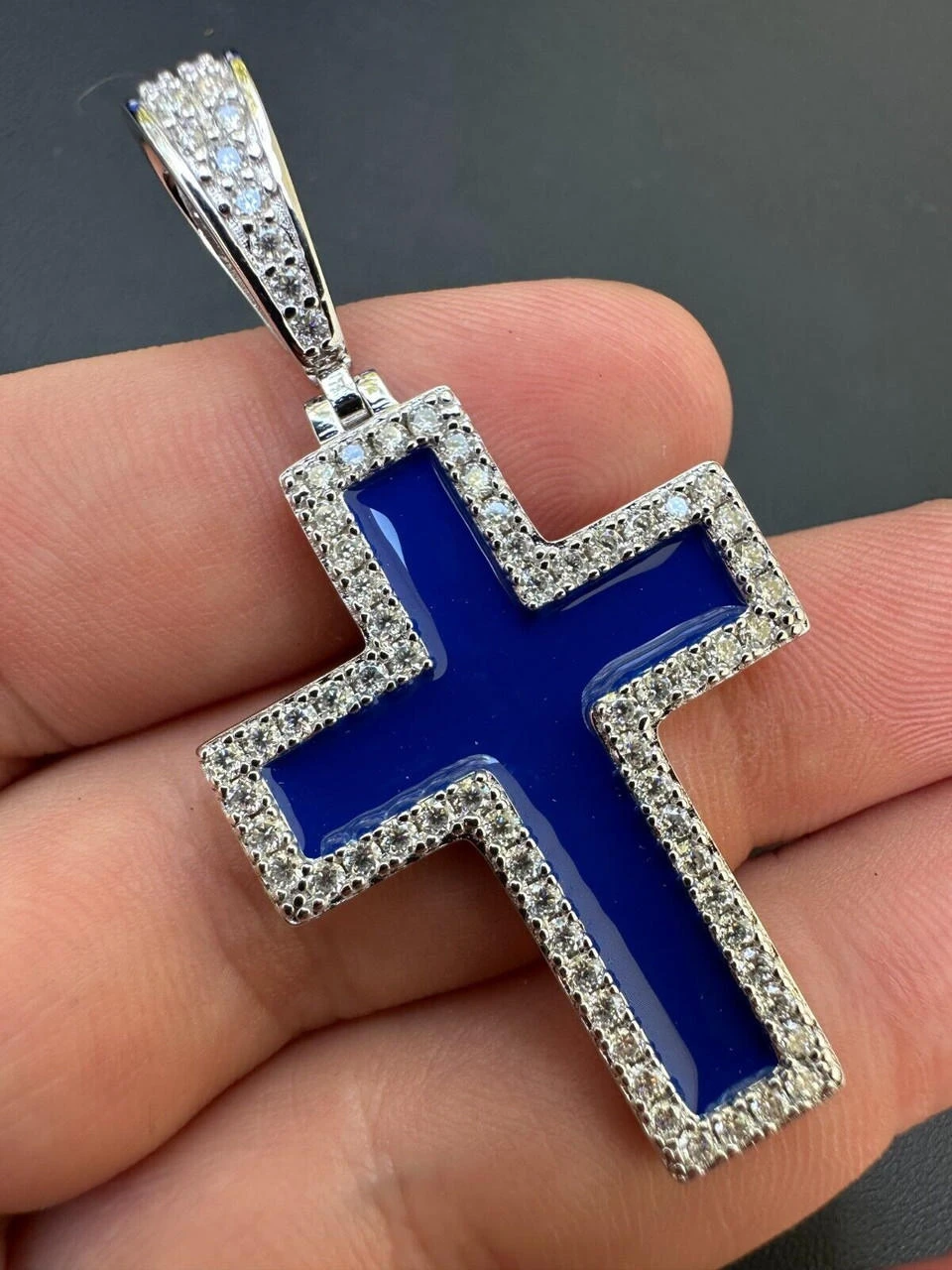 MOISSANITE Cross Pendant Iced Necklace Navy Blue Enamel Real 925 Silver 3 Sizes 10 MOISSANITE Cross Pendant Iced Necklace Navy Blue Enamel Real 925 Silver 3 Sizes - Image 8