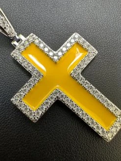 MOISSANITE Cross Pendant Iced Necklace Yellow Enamel Real 925 Silver 3 Sizes 41 MOISSANITE Cross Pendant Iced Necklace Yellow Enamel Real 925 Silver 3 Sizes -Harlem Bling Shop hip hop moissanite cross pendant iced necklace yellow enamel real 925 silver 3 sizes 13736.1694654872