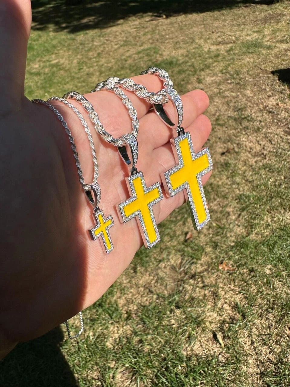 MOISSANITE Cross Pendant Iced Necklace Yellow Enamel Real 925 Silver 3 Sizes 18 MOISSANITE Cross Pendant Iced Necklace Yellow Enamel Real 925 Silver 3 Sizes - Image 16