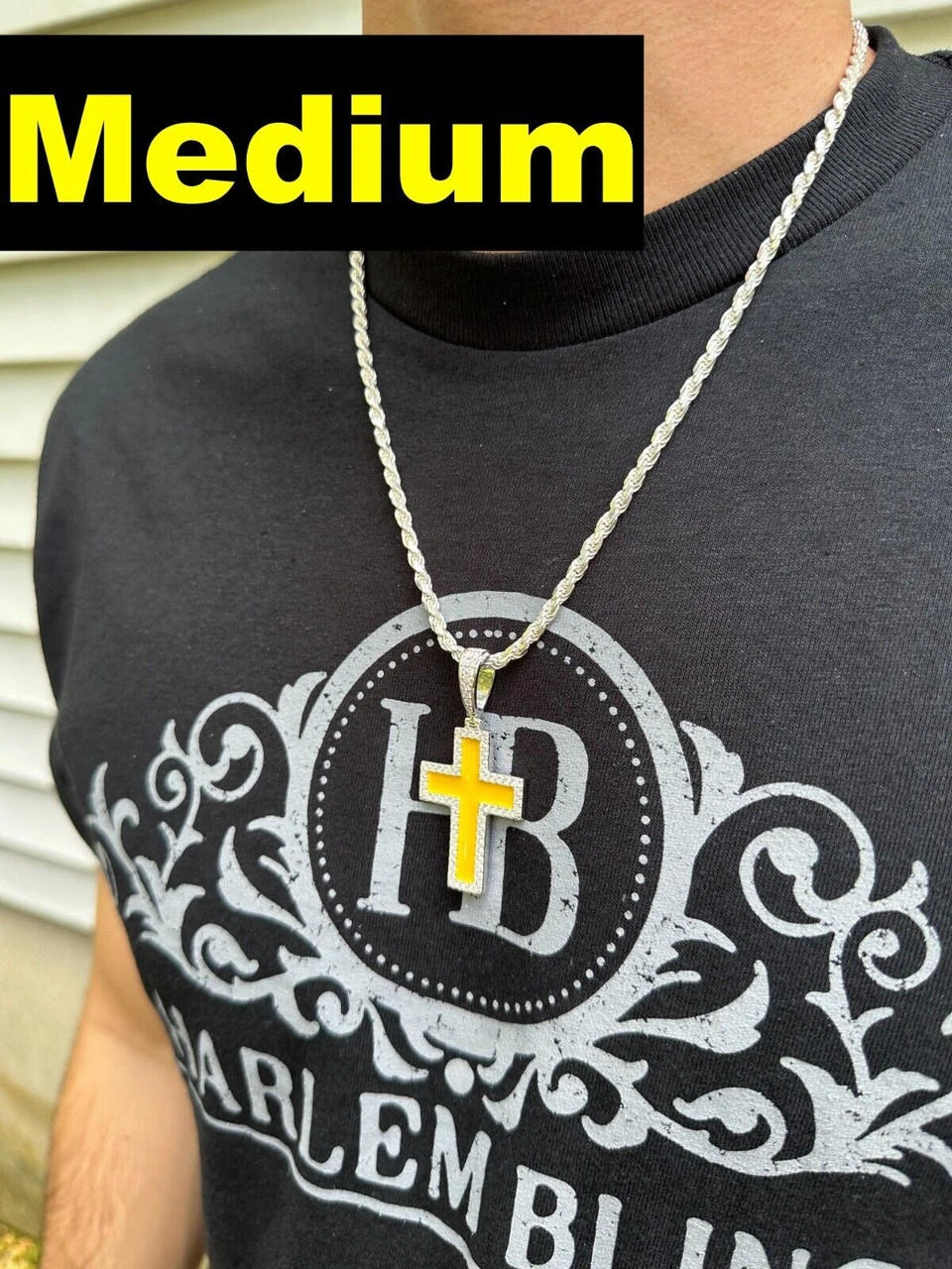 MOISSANITE Cross Pendant Iced Necklace Yellow Enamel Real 925 Silver 3 Sizes 7 MOISSANITE Cross Pendant Iced Necklace Yellow Enamel Real 925 Silver 3 Sizes - Image 5