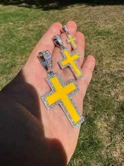 MOISSANITE Cross Pendant Iced Necklace Yellow Enamel Real 925 Silver 3 Sizes 31 MOISSANITE Cross Pendant Iced Necklace Yellow Enamel Real 925 Silver 3 Sizes -Harlem Bling Shop hip hop moissanite cross pendant iced necklace yellow enamel real 925 silver 3 sizes 81871.1694654912