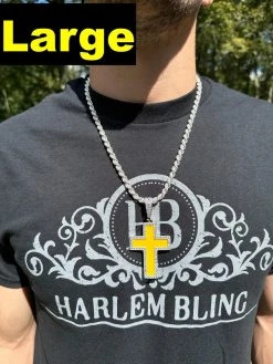 MOISSANITE Cross Pendant Iced Necklace Yellow Enamel Real 925 Silver 3 Sizes 24 MOISSANITE Cross Pendant Iced Necklace Yellow Enamel Real 925 Silver 3 Sizes -Harlem Bling Shop hip hop moissanite cross pendant iced necklace yellow enamel real 925 silver 3 sizes 86819.1694654924