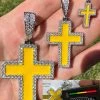 MOISSANITE Cross Pendant Iced Necklace Yellow Enamel Real 925 Silver 3 Sizes 2 MOISSANITE Cross Pendant Iced Necklace Yellow Enamel Real 925 Silver 3 Sizes -Harlem Bling Shop hip hop moissanite cross pendant iced necklace yellow enamel real 925 silver 3 sizes 90981.1694654853