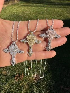 MOISSANITE Cross W. Rose Thorns Pendant Iced Necklace Real 925 Silver / 14k Gold 23 MOISSANITE Cross W. Rose Thorns Pendant Iced Necklace Real 925 Silver / 14k Gold -Harlem Bling Shop hip hop moissanite cross w rose thorns pendant iced necklace real 925 silver 14k gold 19443.1704266803