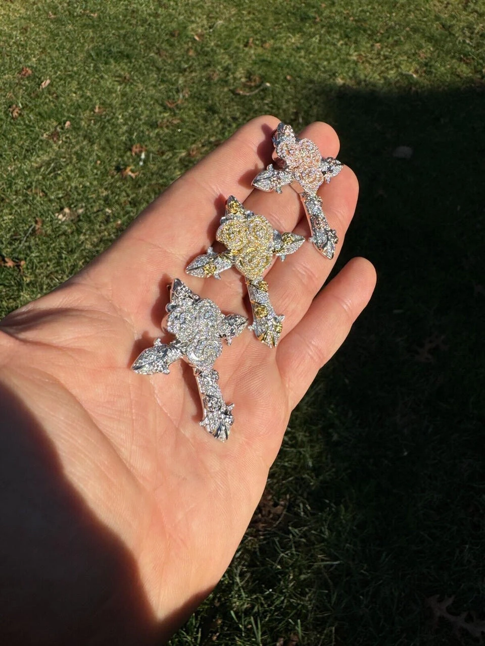 MOISSANITE Cross W. Rose Thorns Pendant Iced Necklace Real 925 Silver / 14k Gold 18 MOISSANITE Cross W. Rose Thorns Pendant Iced Necklace Real 925 Silver / 14k Gold - Image 16