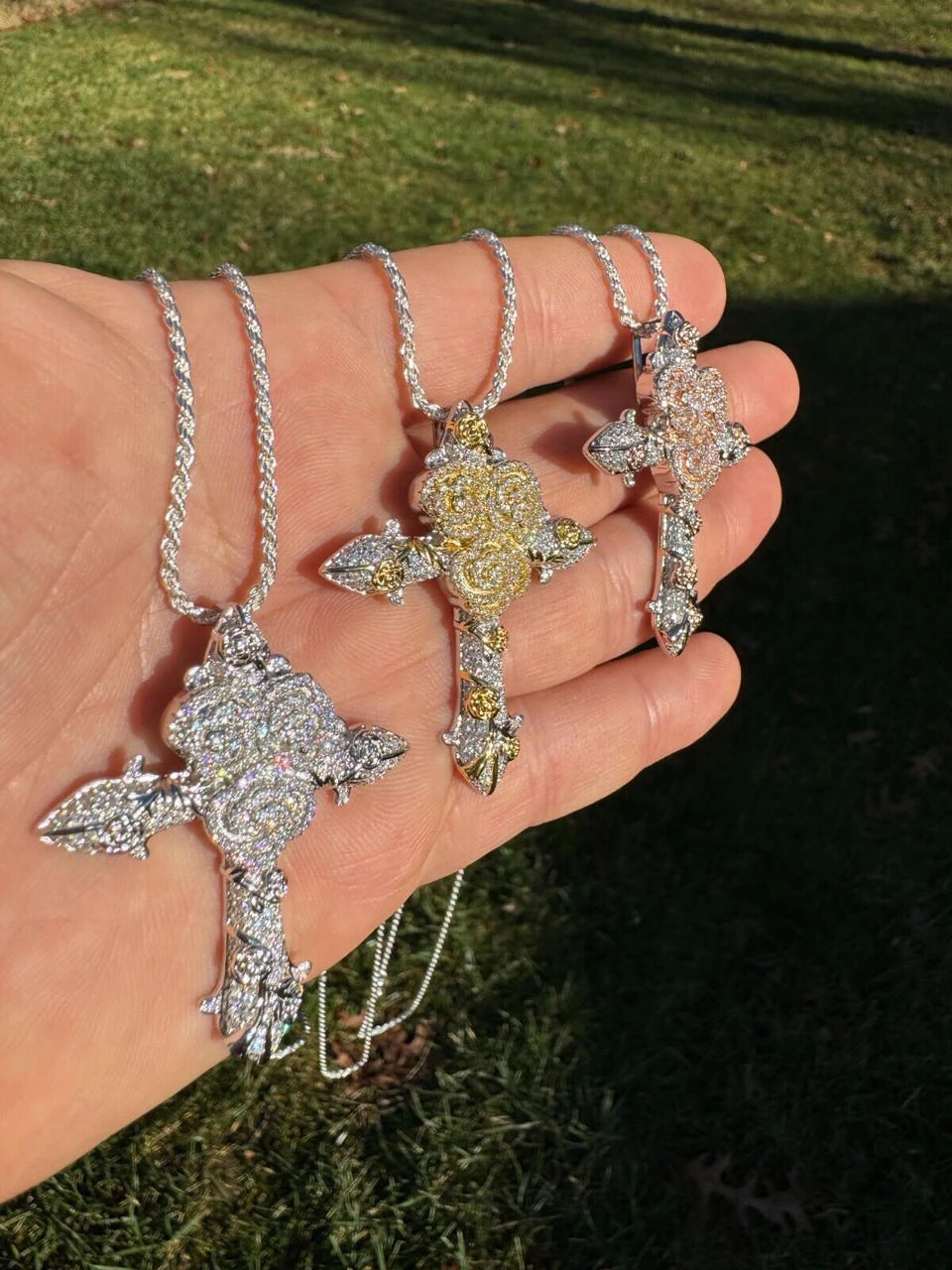 MOISSANITE Cross W. Rose Thorns Pendant Iced Necklace Real 925 Silver / 14k Gold 22 MOISSANITE Cross W. Rose Thorns Pendant Iced Necklace Real 925 Silver / 14k Gold - Image 20