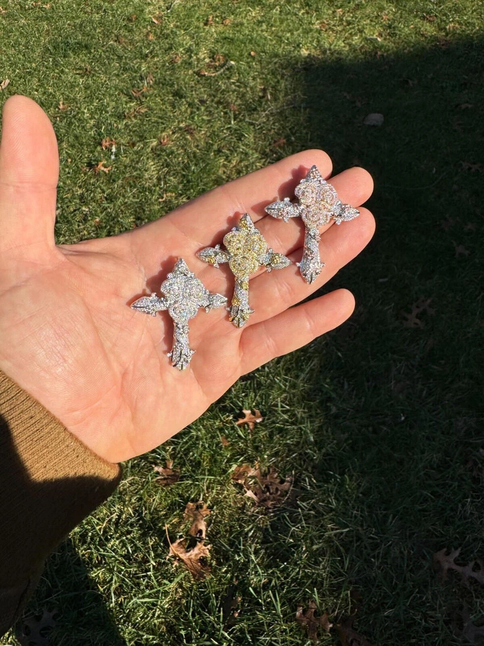 MOISSANITE Cross W. Rose Thorns Pendant Iced Necklace Real 925 Silver / 14k Gold 17 MOISSANITE Cross W. Rose Thorns Pendant Iced Necklace Real 925 Silver / 14k Gold - Image 15