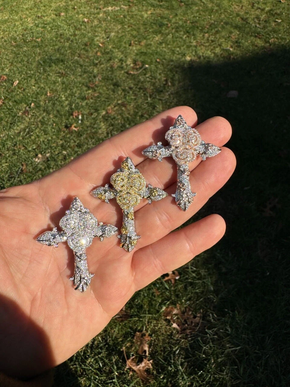 MOISSANITE Cross W. Rose Thorns Pendant Iced Necklace Real 925 Silver / 14k Gold 16 MOISSANITE Cross W. Rose Thorns Pendant Iced Necklace Real 925 Silver / 14k Gold - Image 14