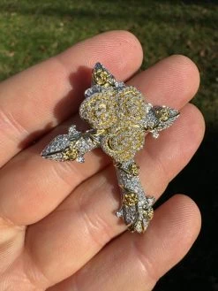 MOISSANITE Cross W. Rose Thorns Pendant Iced Necklace Real 925 Silver / 14k Gold 25 MOISSANITE Cross W. Rose Thorns Pendant Iced Necklace Real 925 Silver / 14k Gold -Harlem Bling Shop hip hop moissanite cross w rose thorns pendant iced necklace real 925 silver 14k gold 89071.1704266792