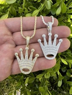 Moissanite Crown Pendant Real 925 Sterling Silver / Gold 17 Moissanite Crown Pendant Real 925 Sterling Silver / Gold -Harlem Bling Shop hip hop moissanite crown pendant real 925 sterling silver gold 39518.1664355110