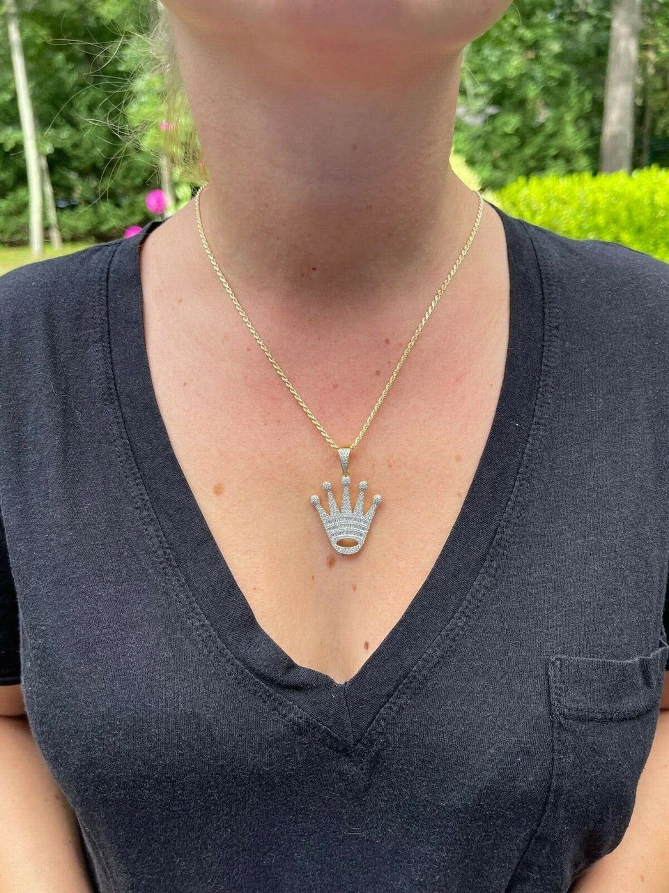 Moissanite Crown Pendant Real 925 Sterling Silver / Gold 8 Moissanite Crown Pendant Real 925 Sterling Silver / Gold - Image 6