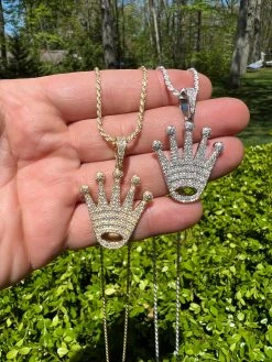 Moissanite Crown Pendant Real 925 Sterling Silver / Gold 19 Moissanite Crown Pendant Real 925 Sterling Silver / Gold -Harlem Bling Shop hip hop moissanite crown pendant real 925 sterling silver gold 67473.1664355752