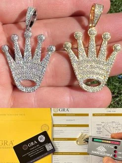 Moissanite Crown Pendant Real 925 Sterling Silver / Gold