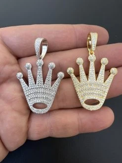 Moissanite Crown Pendant Real 925 Sterling Silver / Gold 18 Moissanite Crown Pendant Real 925 Sterling Silver / Gold -Harlem Bling Shop hip hop moissanite crown pendant real 925 sterling silver gold 82666.1664355551