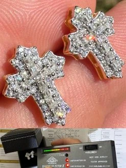 Moissanite Gothic Cross Large Earrings 14k Gold Vermeil 925 Silver Iced Hip Hop