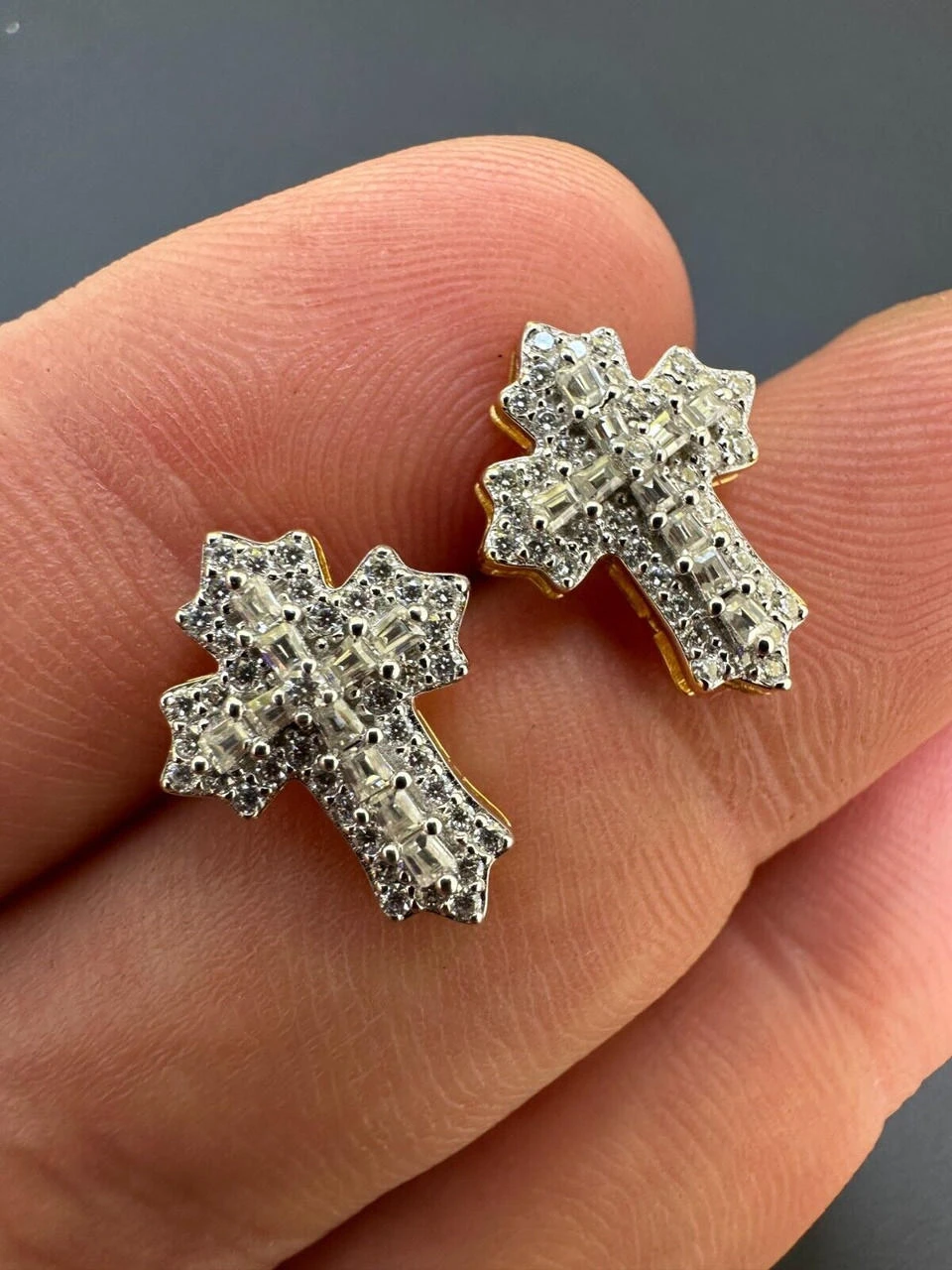 Moissanite Gothic Cross Large Earrings 14k Gold Vermeil 925 Silver Iced Hip Hop 4 Moissanite Gothic Cross Large Earrings 14k Gold Vermeil 925 Silver Iced Hip Hop - Image 2
