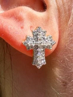 Moissanite Gothic Cross Large Earrings 14k Gold Vermeil 925 Silver Iced Hip Hop 24 Moissanite Gothic Cross Large Earrings 14k Gold Vermeil 925 Silver Iced Hip Hop -Harlem Bling Shop hip hop moissanite gothic cross large earrings 14k gold vermeil 925 silver iced hip hop 40684.1695693090