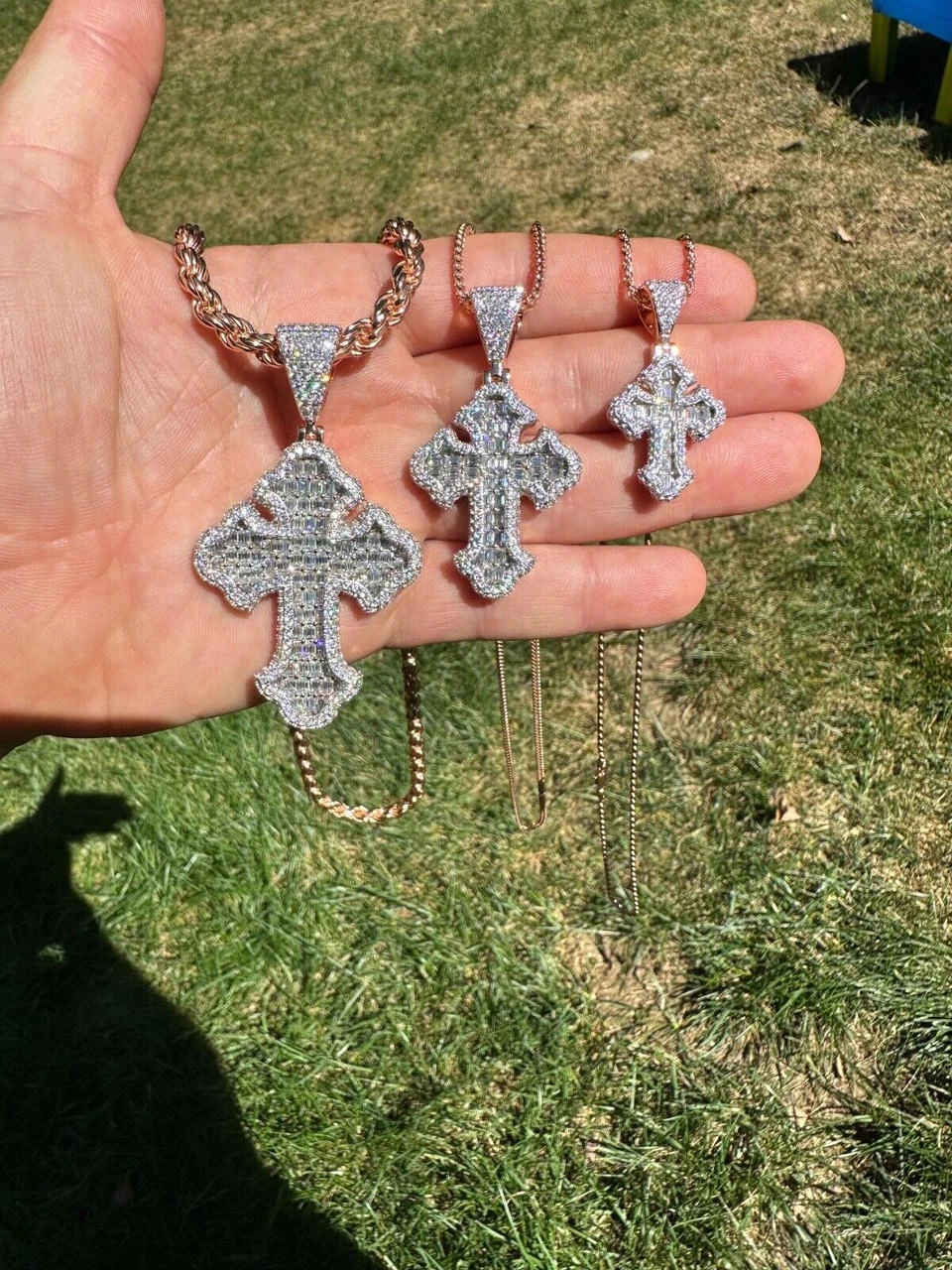 MOISSANITE Gothic Tupac Cross Pendant Baguette Necklace Rose Gold Plated 925 Silver 4 MOISSANITE Gothic Tupac Cross Pendant Baguette Necklace Rose Gold Plated 925 Silver - Image 2