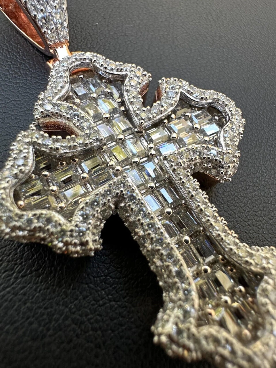 MOISSANITE Gothic Tupac Cross Pendant Baguette Necklace Rose Gold Plated 925 Silver 20 MOISSANITE Gothic Tupac Cross Pendant Baguette Necklace Rose Gold Plated 925 Silver - Image 18