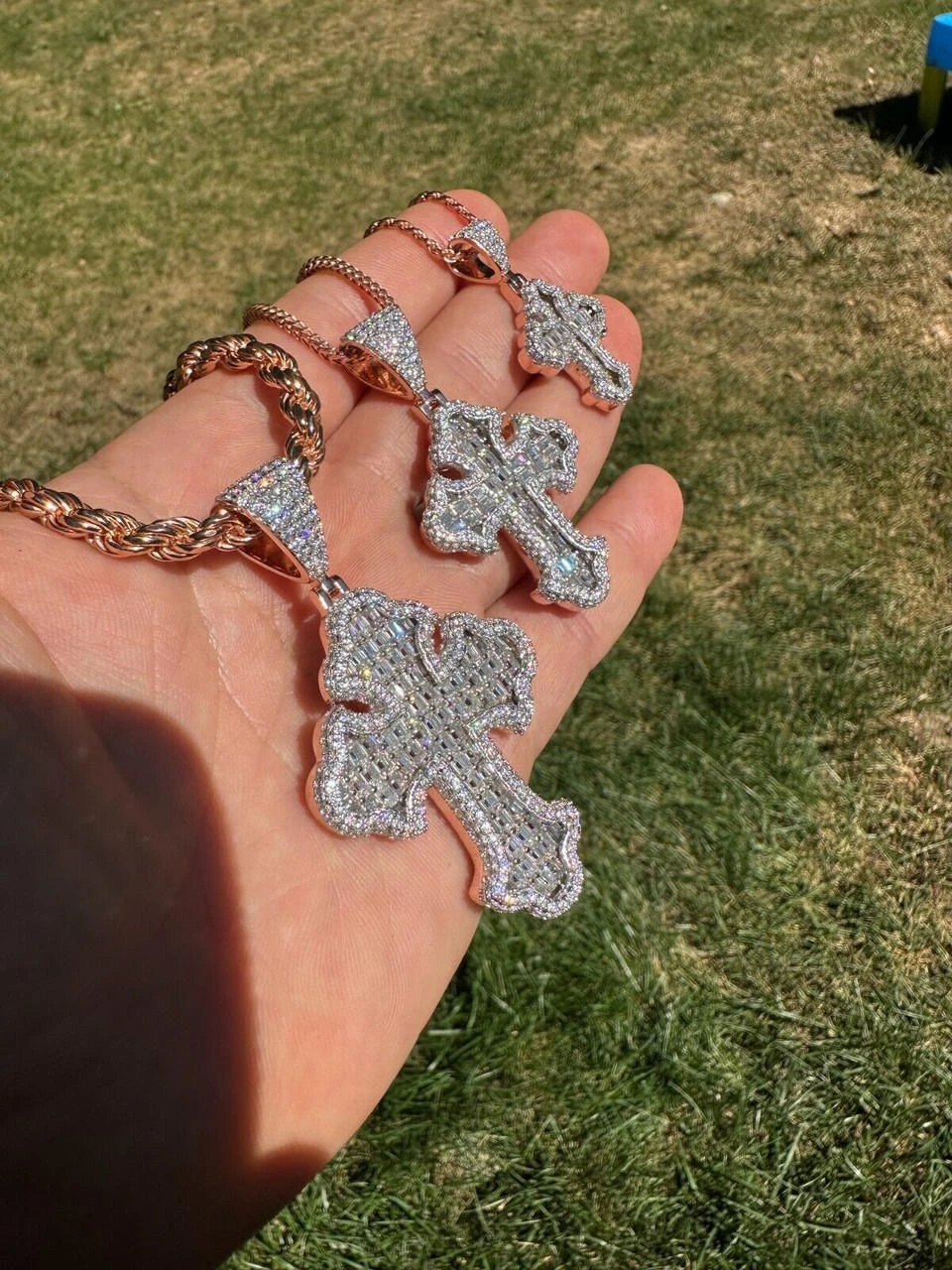 MOISSANITE Gothic Tupac Cross Pendant Baguette Necklace Rose Gold Plated 925 Silver 14 MOISSANITE Gothic Tupac Cross Pendant Baguette Necklace Rose Gold Plated 925 Silver - Image 12