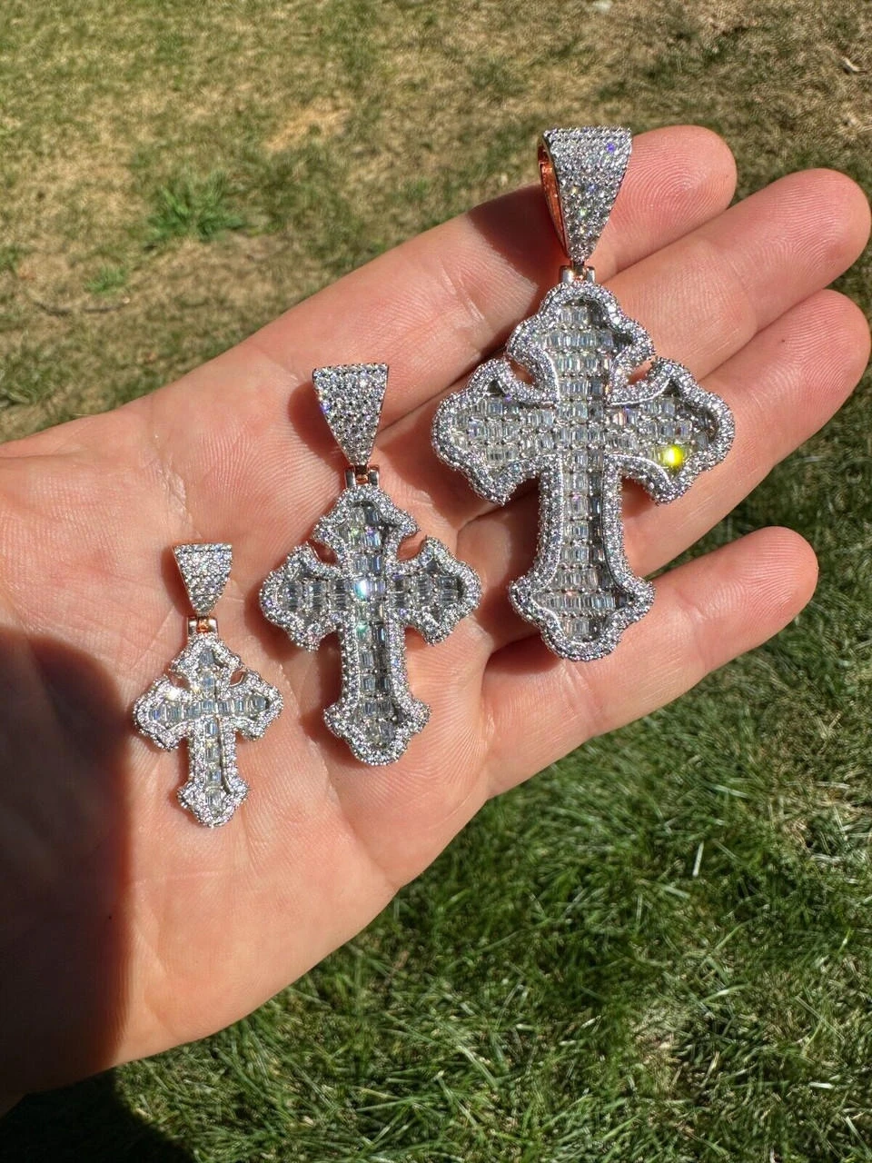 MOISSANITE Gothic Tupac Cross Pendant Baguette Necklace Rose Gold Plated 925 Silver 13 MOISSANITE Gothic Tupac Cross Pendant Baguette Necklace Rose Gold Plated 925 Silver - Image 11