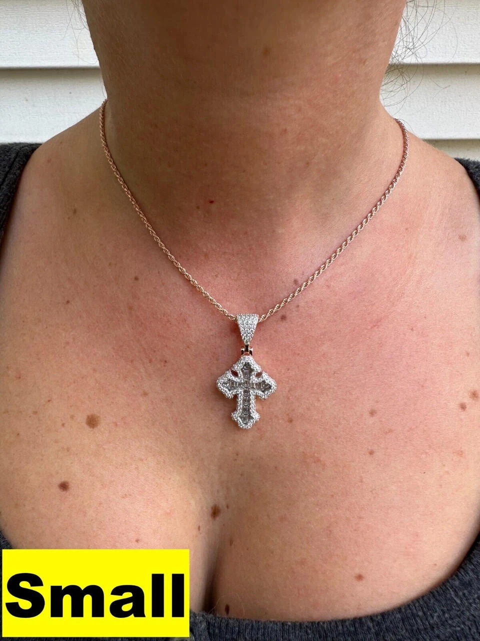 MOISSANITE Gothic Tupac Cross Pendant Baguette Necklace Rose Gold Plated 925 Silver 8 MOISSANITE Gothic Tupac Cross Pendant Baguette Necklace Rose Gold Plated 925 Silver - Image 6