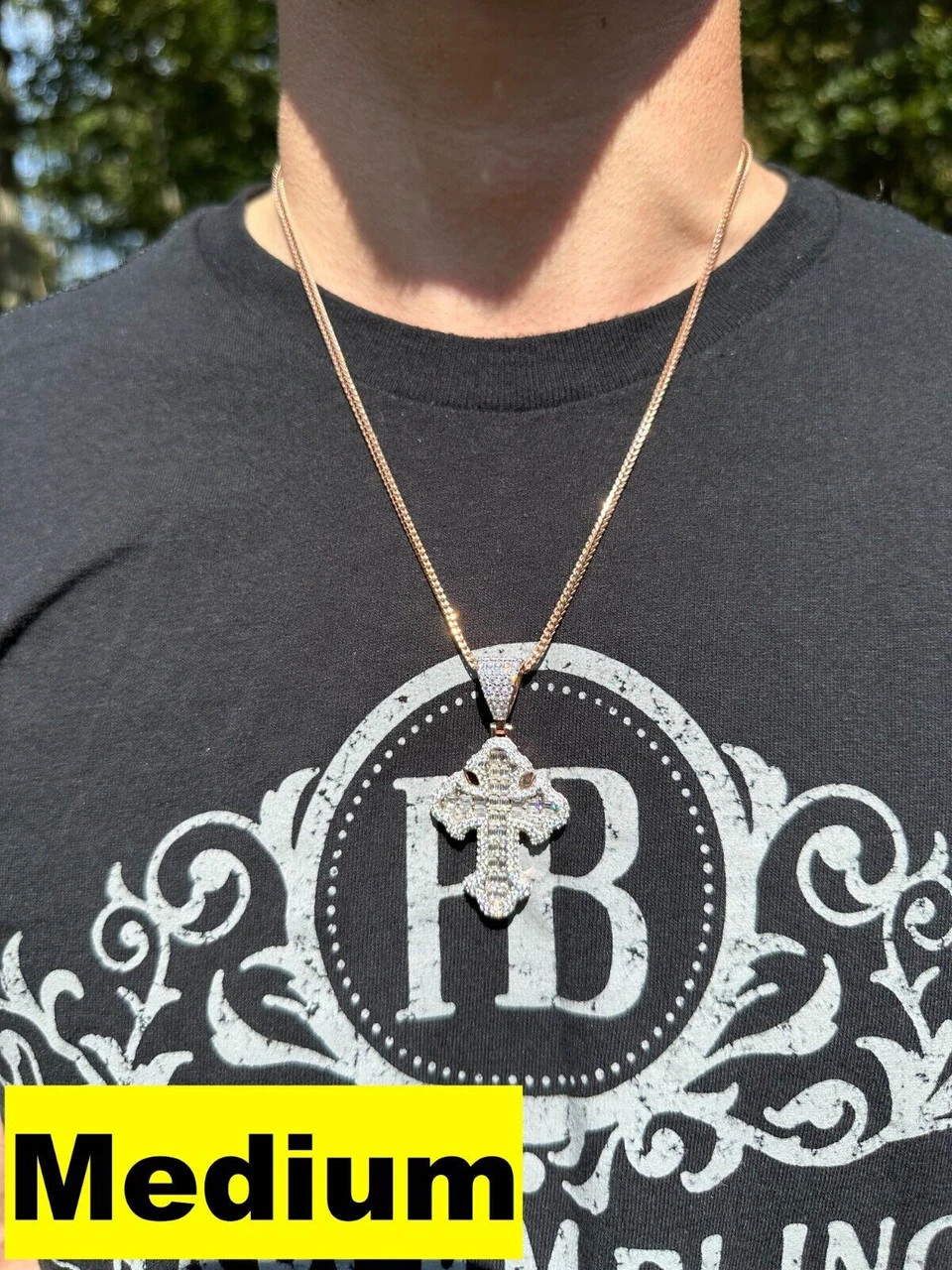 MOISSANITE Gothic Tupac Cross Pendant Baguette Necklace Rose Gold Plated 925 Silver 7 MOISSANITE Gothic Tupac Cross Pendant Baguette Necklace Rose Gold Plated 925 Silver - Image 5