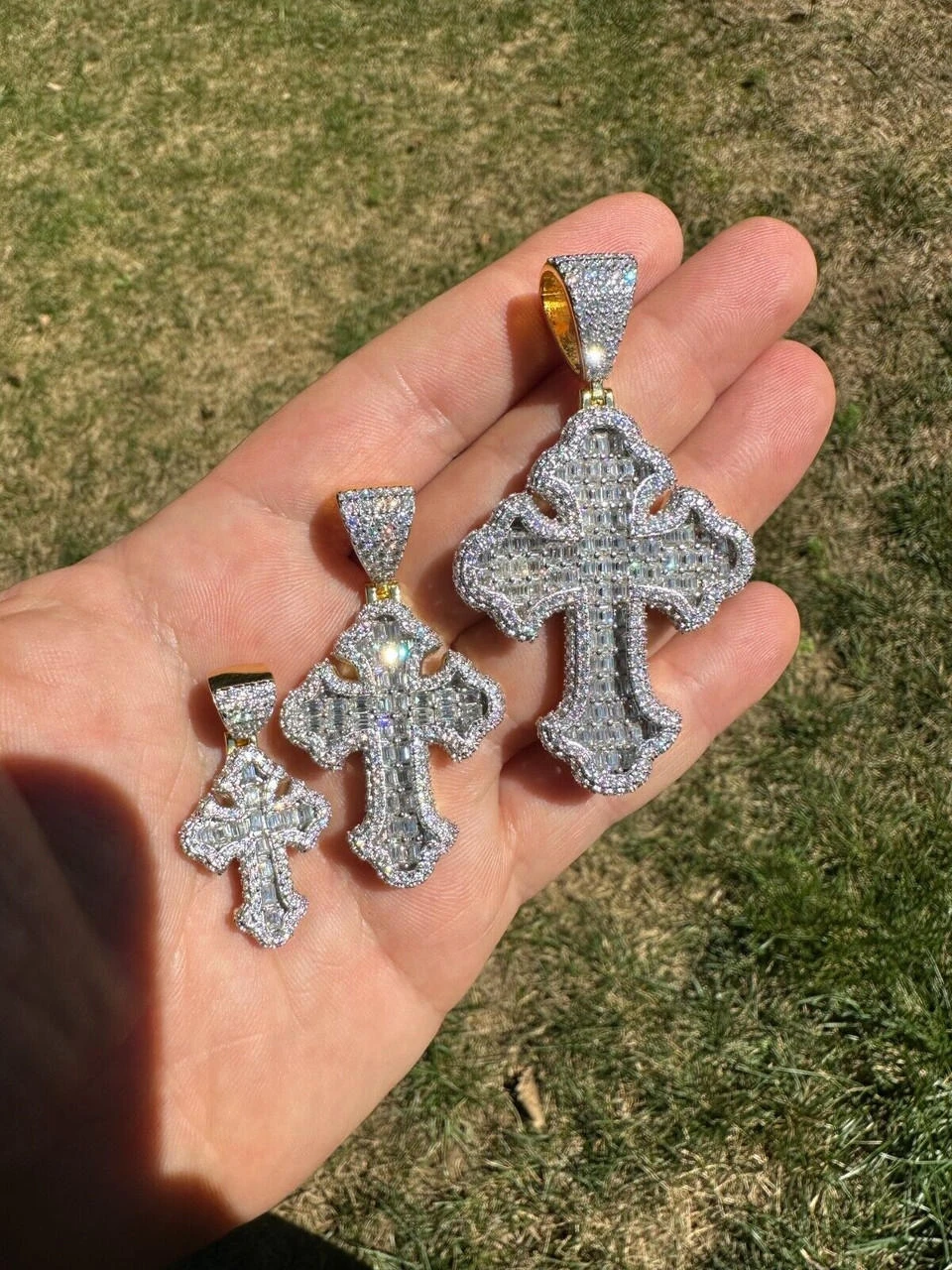 MOISSANITE Gothic Tupac Cross Pendant Iced Baguette Necklace 14k Gold Vermeil 925 Silver 11 MOISSANITE Gothic Tupac Cross Pendant Iced Baguette Necklace 14k Gold Vermeil 925 Silver - Image 9