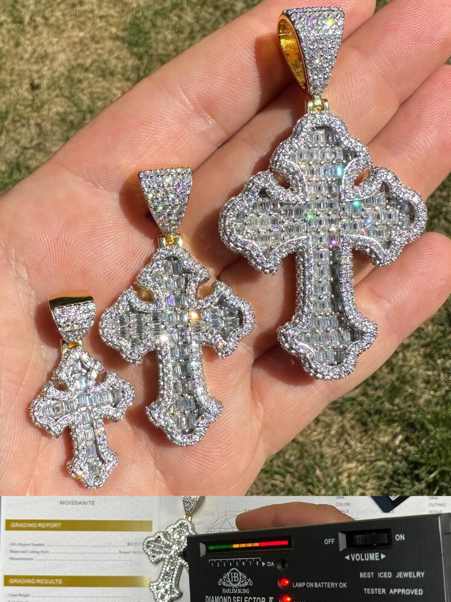 MOISSANITE Gothic Tupac Cross Pendant Iced Baguette Necklace 14k Gold Vermeil 925 Silver 3 MOISSANITE Gothic Tupac Cross Pendant Iced Baguette Necklace 14k Gold Vermeil 925 Silver