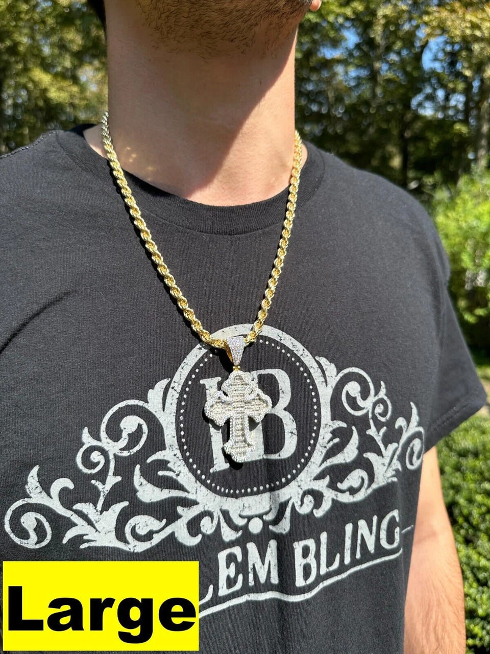 MOISSANITE Gothic Tupac Cross Pendant Iced Baguette Necklace 14k Gold Vermeil 925 Silver 16 MOISSANITE Gothic Tupac Cross Pendant Iced Baguette Necklace 14k Gold Vermeil 925 Silver - Image 14