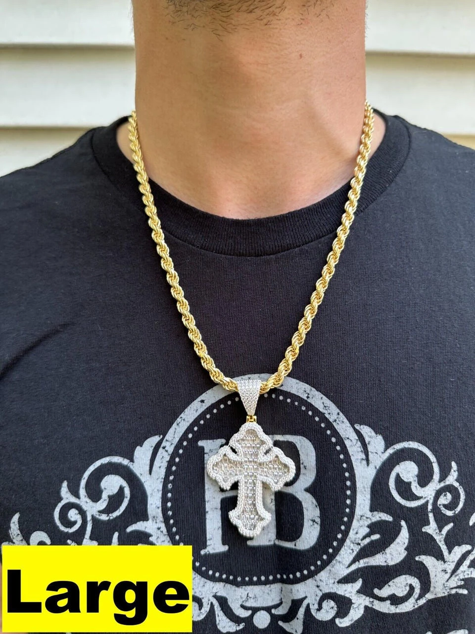 MOISSANITE Gothic Tupac Cross Pendant Iced Baguette Necklace 14k Gold Vermeil 925 Silver 6 MOISSANITE Gothic Tupac Cross Pendant Iced Baguette Necklace 14k Gold Vermeil 925 Silver - Image 4